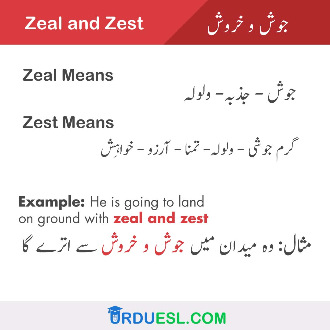 Zeal And Zest Meaning In Urdu