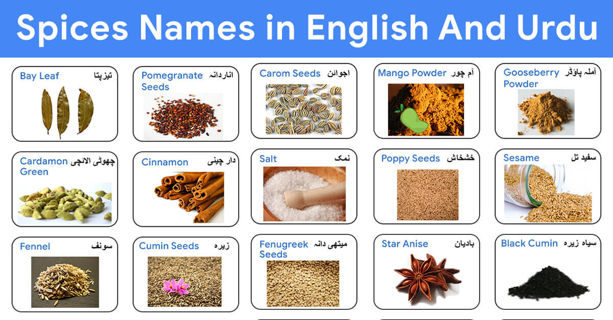 Spices Name In English And Urdu