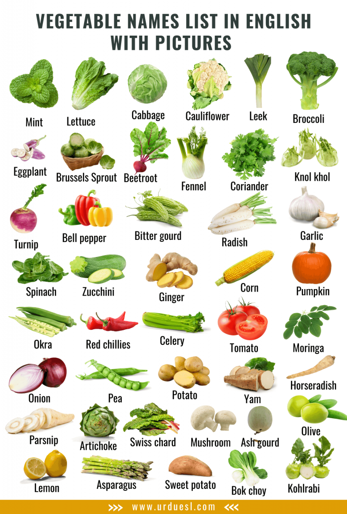 List of all vegetables in English with their pictures