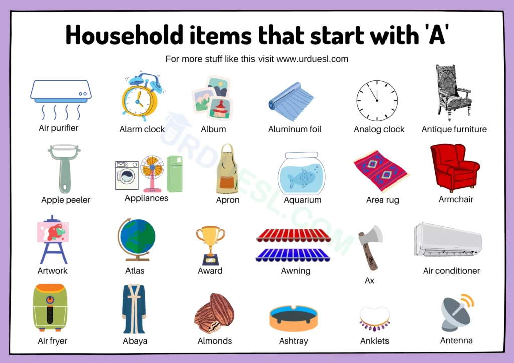 Household Things Name  Household Items Names In English - Kinderspecial