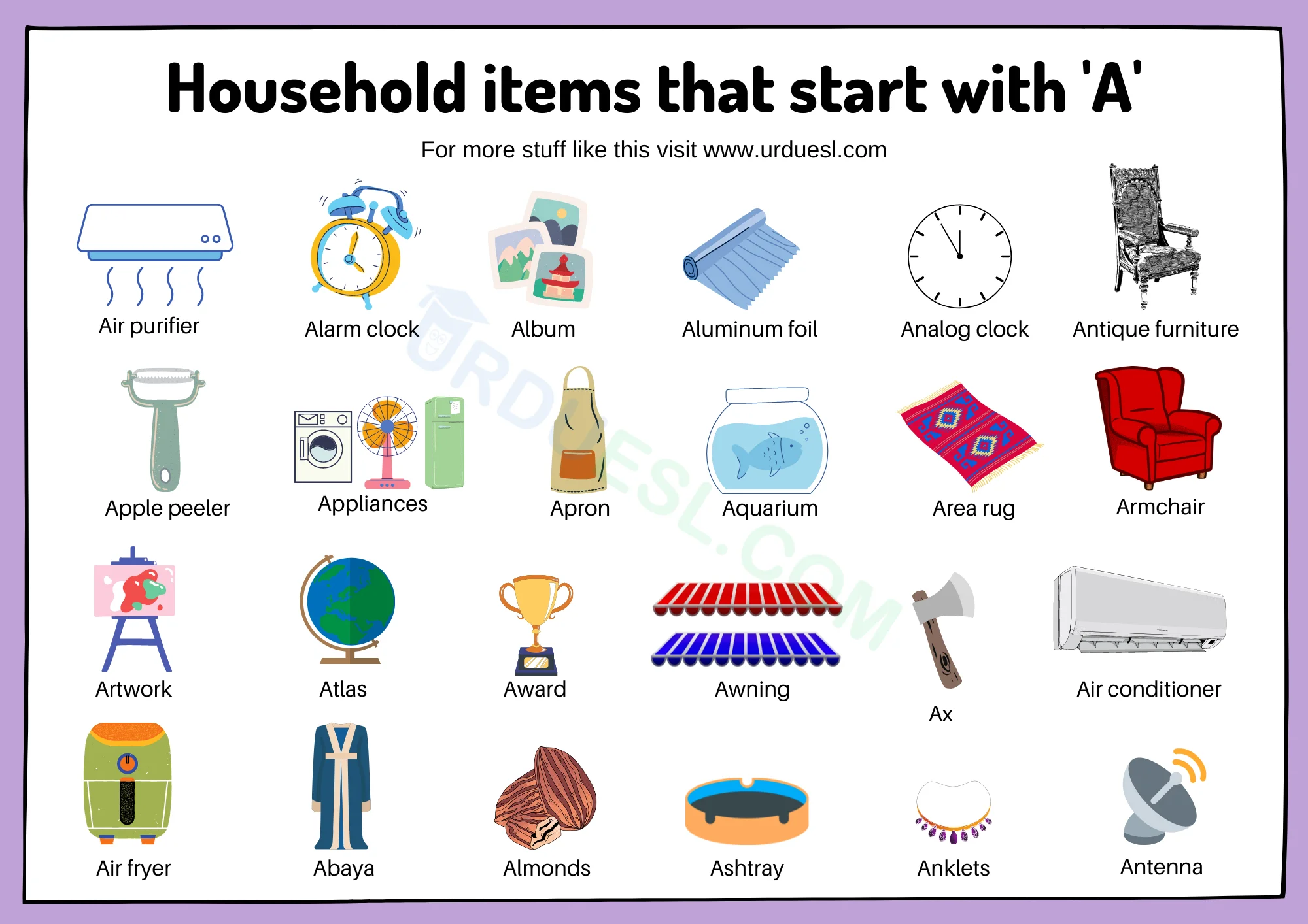 Household Items That Start With A A Words For Preschool